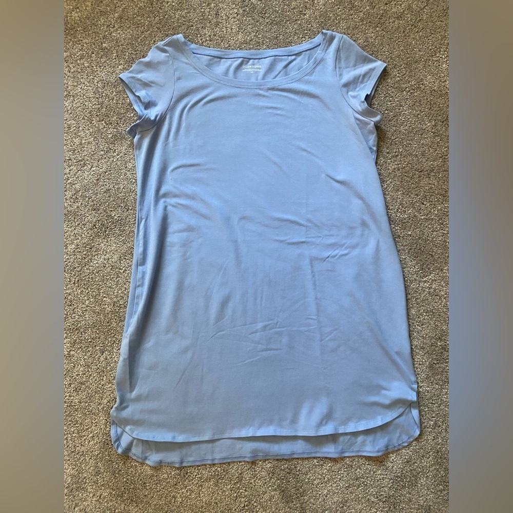 Eileen Fisher Powder Blue Size Large Organic Cotton Blend Boxy Shirt Dress